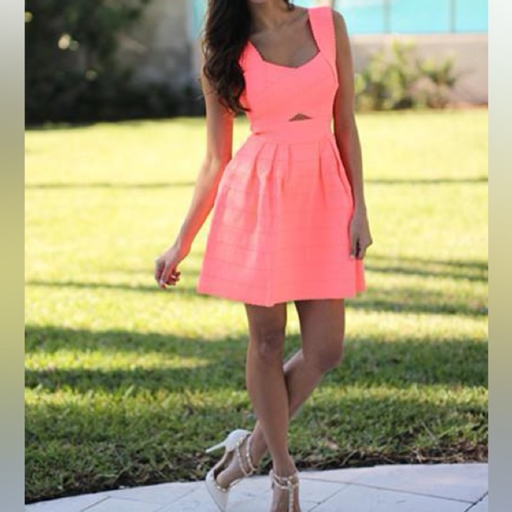 Karlie Bright Coral Cutout Fit-and-Flare Mini Dress